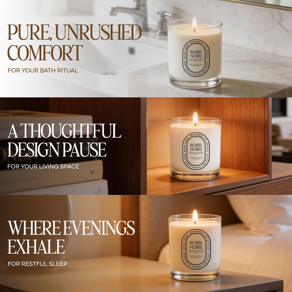 Rosée Noire Dark Rose & Blackcurrant Candle 8oz | Luxury Rose Scented Soy Jar Candle | Cedarwood & Musk | 40hr Clean