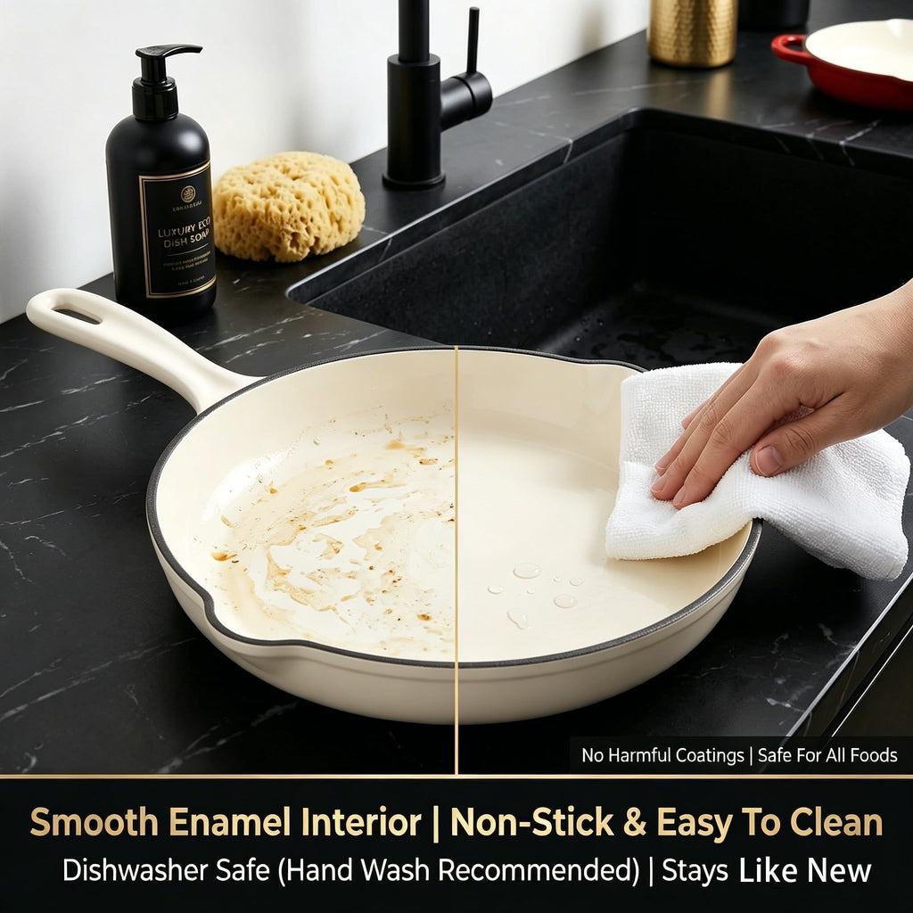 Nonstick Enameled Cast Iron Cookware Set, 4-Pcs Pots and Pans with Lids