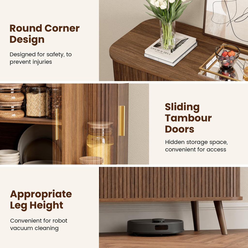 40" Sideboard Buffet Cabinet with Storage & Sliding Door, Walnut