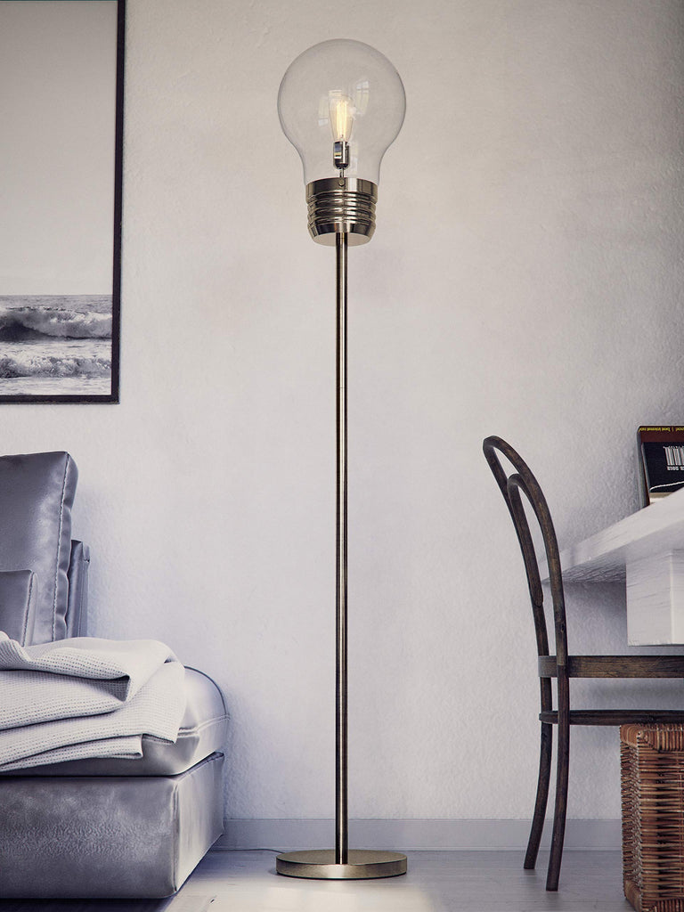 Edison Floor Lamp with Antique Brass Finish, Rustic Style, 71.5" Height, 11.438" Width, 11.438" Depth, Medium