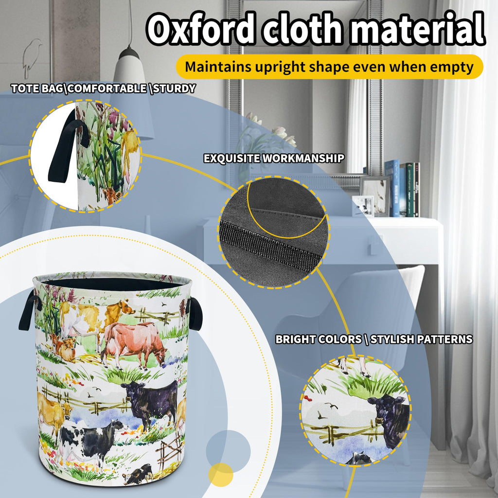 Cow Farm Laundry Basket Foldable Waterproof Hamper 18.9 x 16.5 Inch