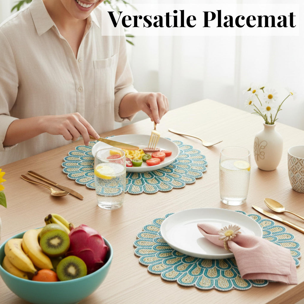 Beaded Placemats 13 Inch Green White Round Table Mats
