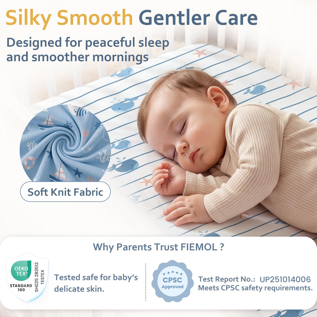 Pack and Play Sheets Fitted, Mini Crib Sheets Boy 38" x 26" 3-Pack
