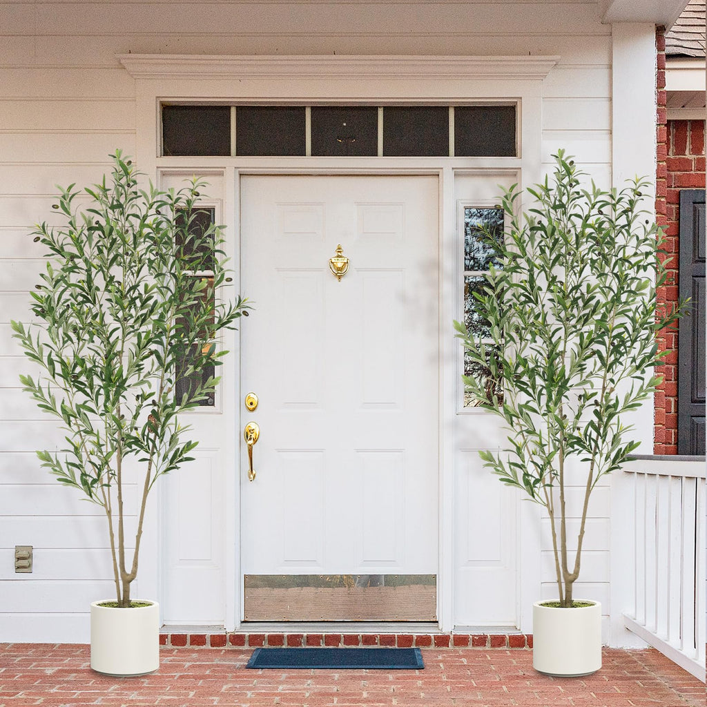 Olive Trees Artificial Indoor, 2 PCS 6FT Faux Olive Tree with Tall Pot, Natural Wood Trunk Treemote and Leaves, Fake