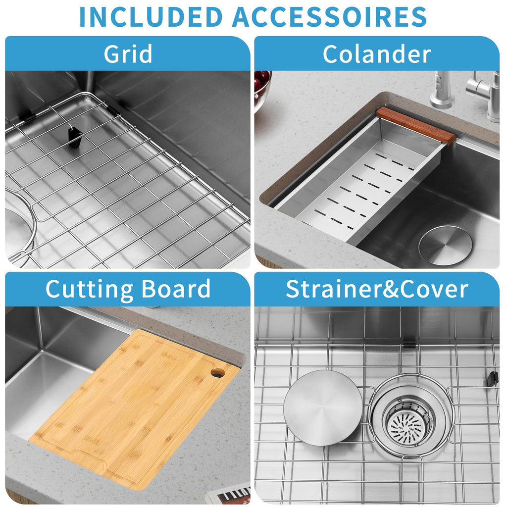30 Inch Workstation Kitchen Sink, 16 Gauge Undermount Sink
