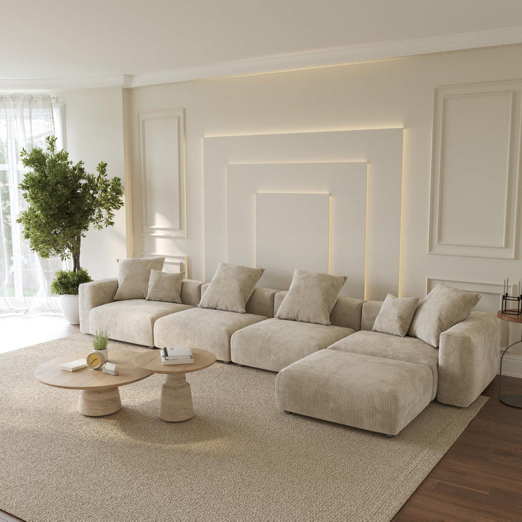 Oversized Modular Sectional Sofa with Ottomans, 5 Seater Corduroy L Shaped Reversible Corner Couch, 181.1" Convertible