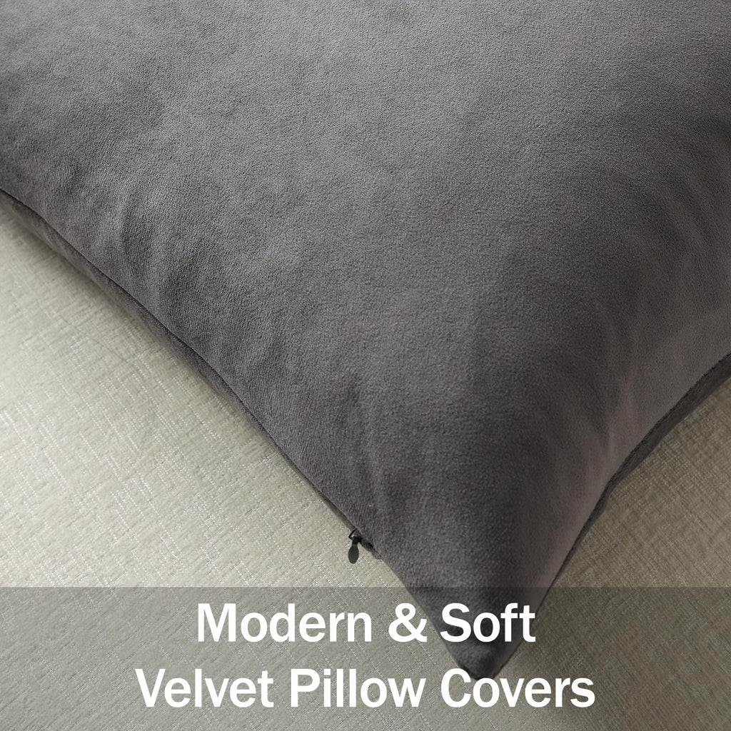 Throw Pillow Covers 18x18 Dark-Grey: 2 Pack Cozy Soft Velvet Square Decorative Pillow Cases for Farmhouse Home Decor