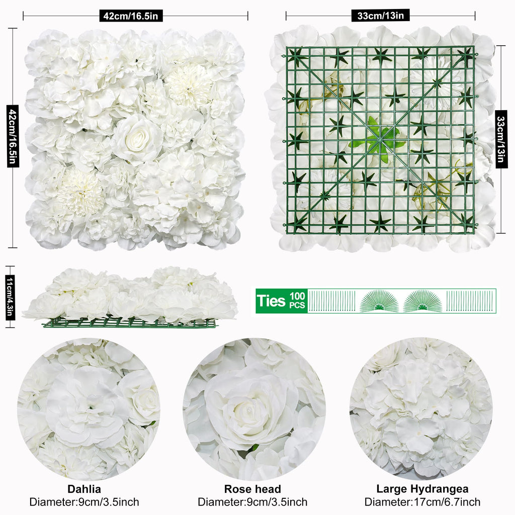 3D Flower Wall Panel 16pcs Artificial Floral Background-White