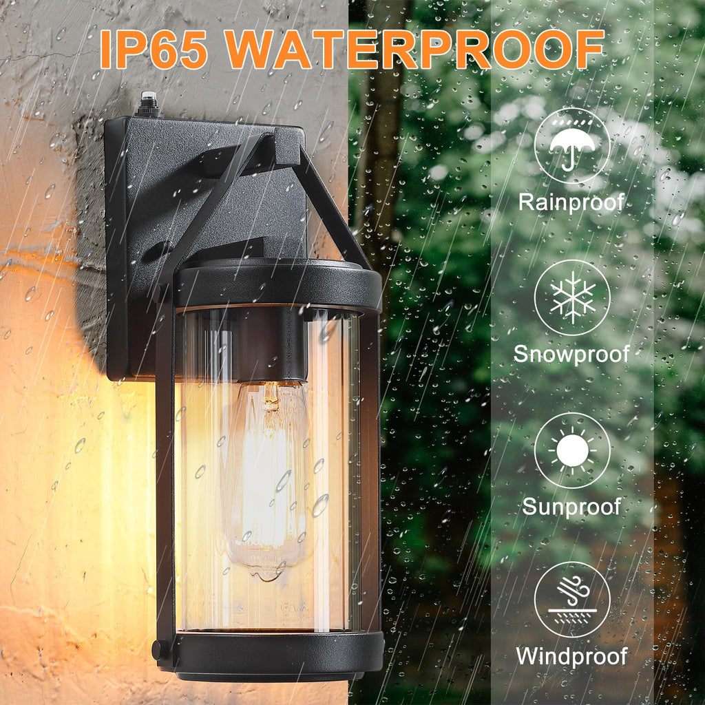 Dusk Dawn Sensor Outdoor Wall Sconce Black Exterior Porch Lantern