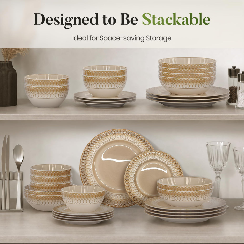 32pcs Stoneware Dinnerware Set for 8, Brown