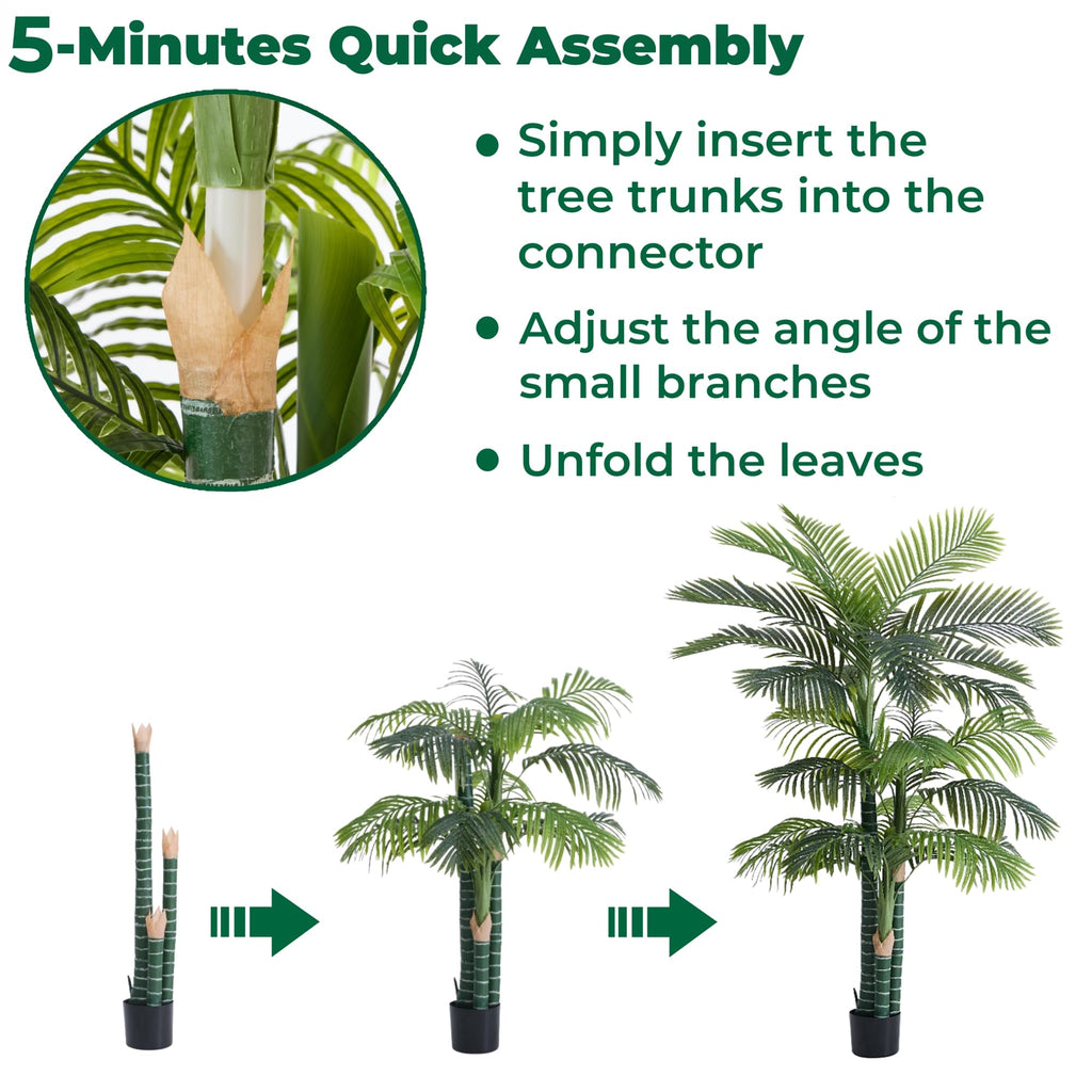 6FT Artificial Golden Cane Palm Tree with 3 Trunks, Set of 2