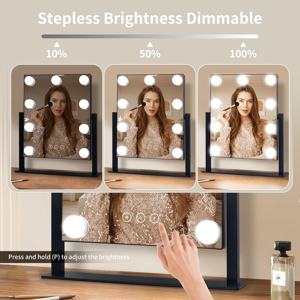 Vanity Mirror with Lights,Makeup Mirror with Lights with 9 Dimmable LED Bulbs, 3 Color Lighting Modes Detachable 10X