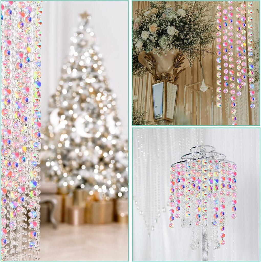Crystal Garlands Acrylic Octagon Bead Strands 14mm Iridescent Clear Diamond Hanging Chandelier Chain Ornament String