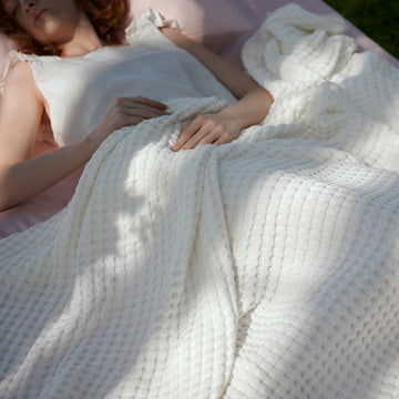 Cooling Cotton Waffle Blanket for Hot Sleepers, Ivory