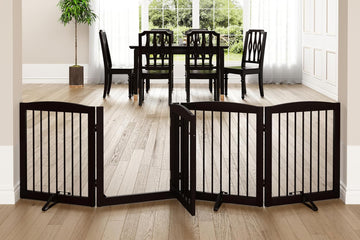 Freestanding Dog Gate with Door, Pet Gate for Stairs, 80 inch Wide Pet Barrier Indoor, Dog Fences Indoor, Support
