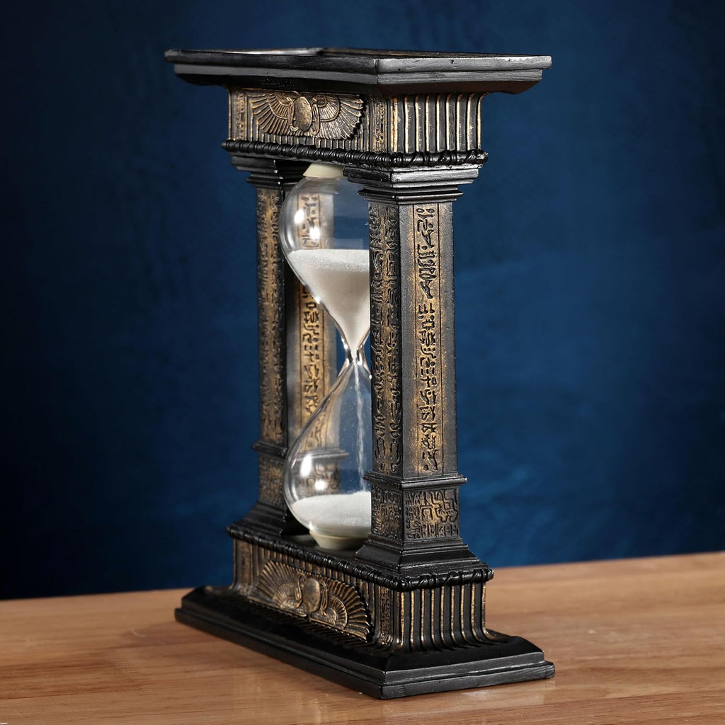 7 1/8 Egyptian Winged Sun Columns Hourglass Resin Sand Timer 5 Minutes