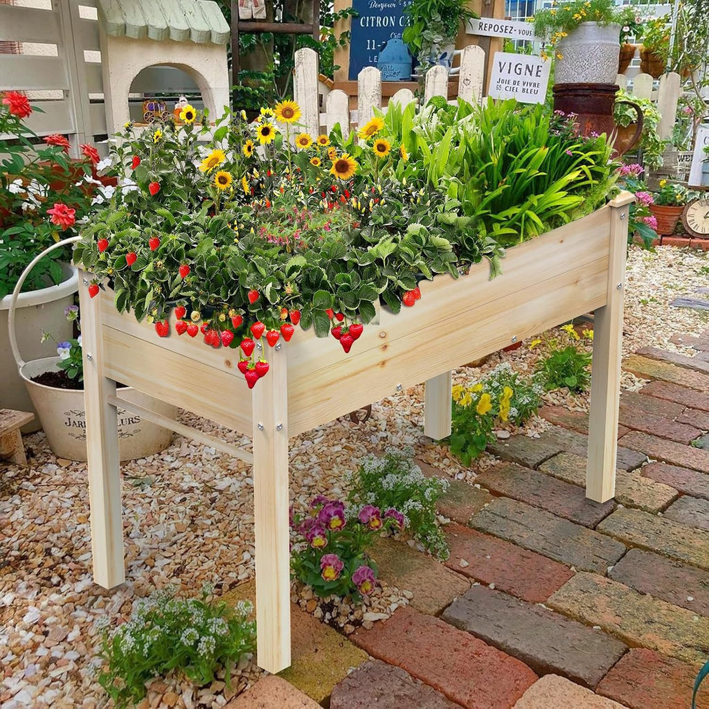 Elevated Wooden Raised Garden Bed with Legs, Reinforced Large Planter Box | 48x24x31IN Vegetable Flower Herb Outdoor