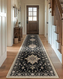 Area Rugs Washable Non-Slip, Floral Vintage Distress Print Pattern Medallion Carpet for Living Room Bedroom