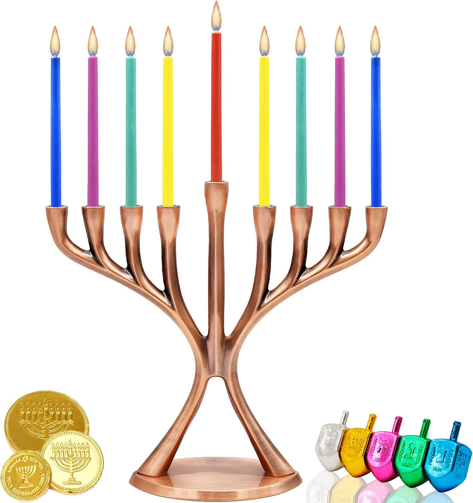 Contemporary Hanukkah , Polished, Non-tarnishing, Holds Most Hanukkah Candles (Copper)