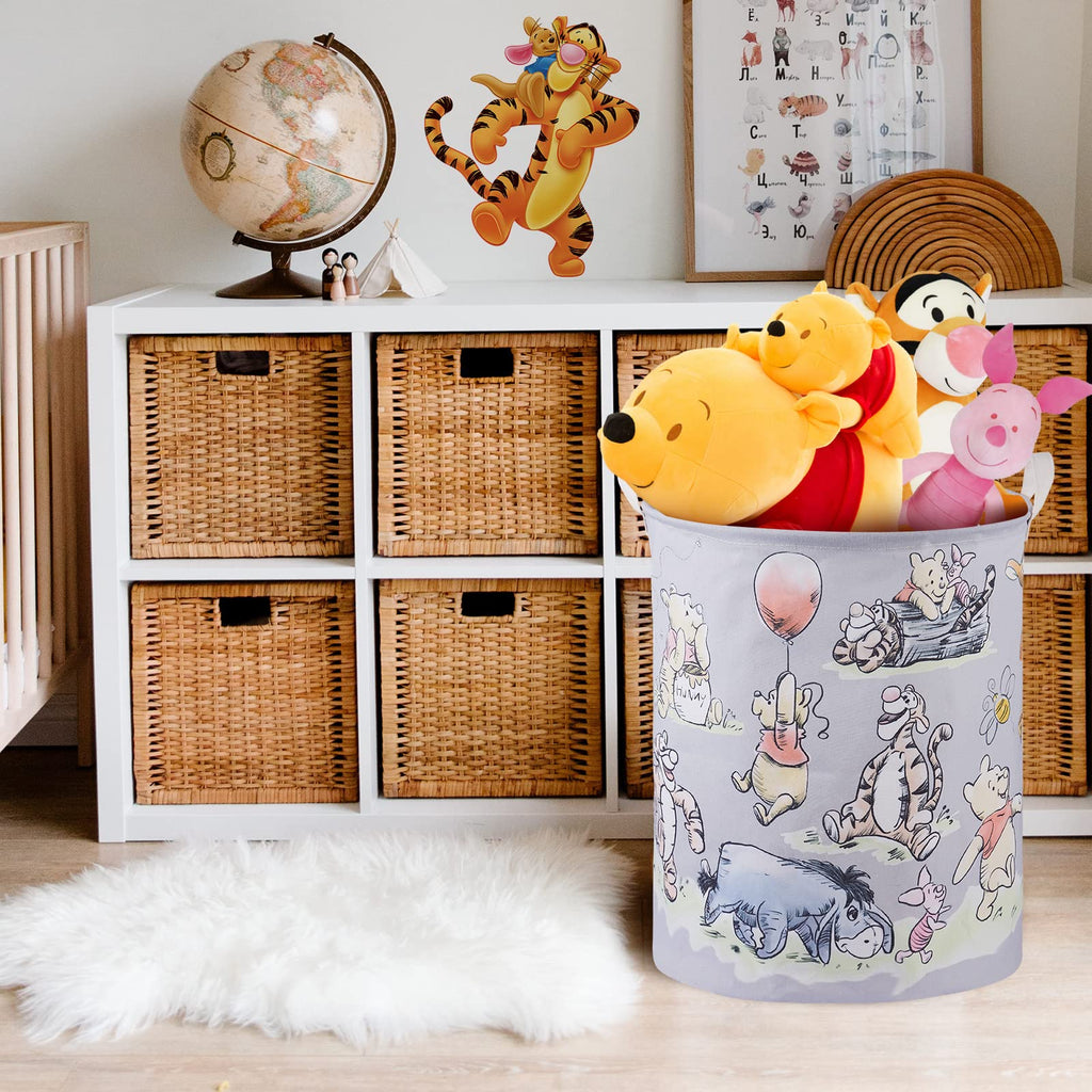 Bear Storage Basket, Nursery Large Hamper Canvas Laundry Basket Foldable With Waterproof Pe Coating,For Kids Boys And