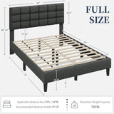 Upholstered Bed Frame, Modern Full Bed Platform with Square Stitched&Button Tufting Headboard Height Adjustable