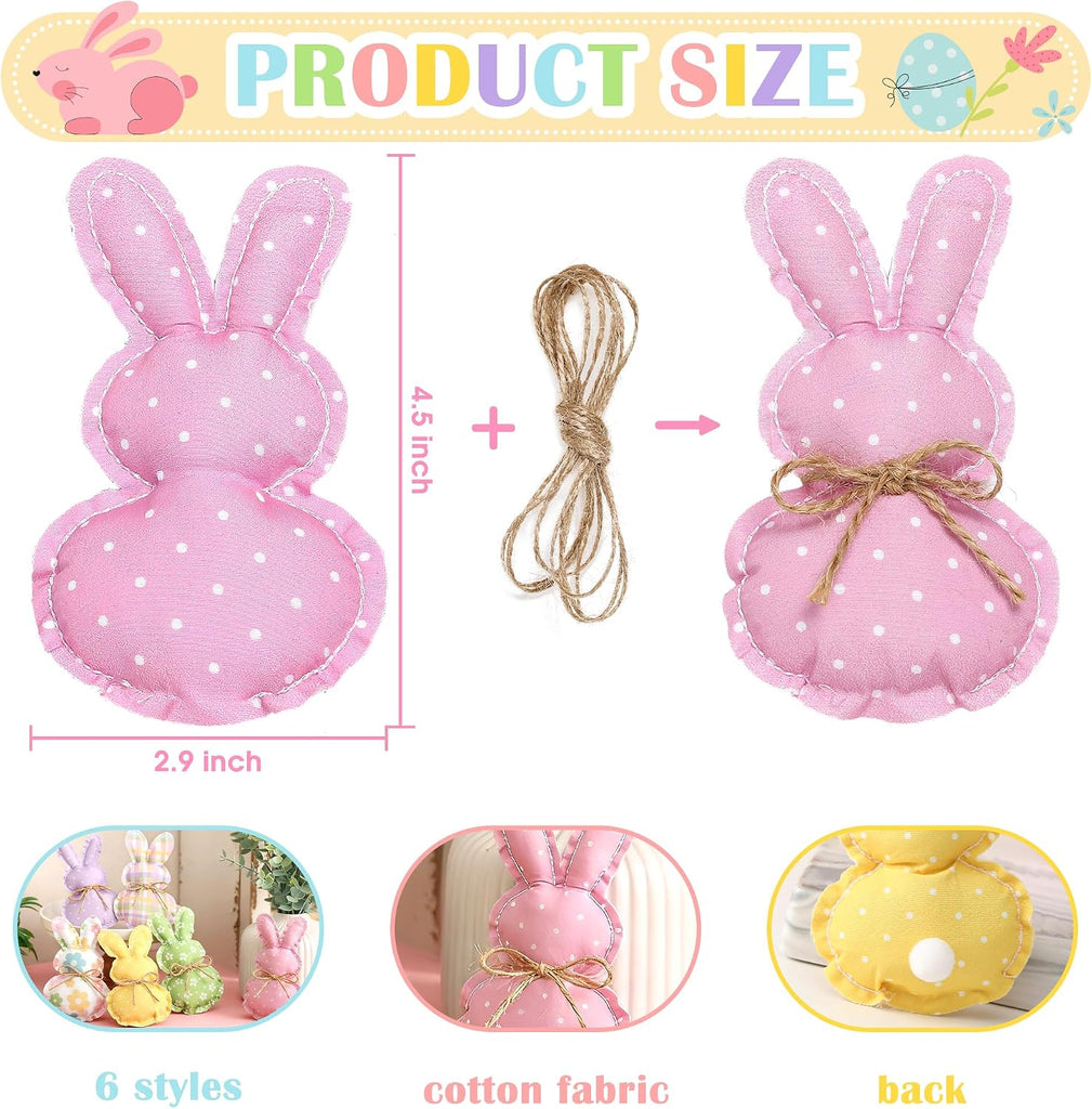Easter Stuffed Fabric Bunnies - Handcrafted Fabric Bunnies for Tiered Trays - Spring Home Decor, Adorable Easter - Set of 6