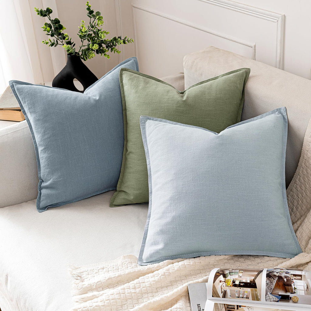 Decorative Linen Pillow Covers 20x20 Inch Sage Green