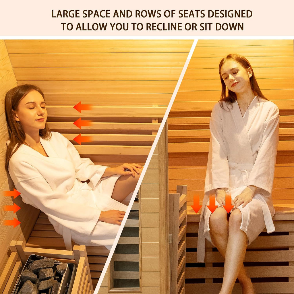 1-2 Person Outdoor Sauna Room,Cedar 220V 6KW Electric Stove Steam Sauna Kit | with Smart Wifi Control,LCD Control