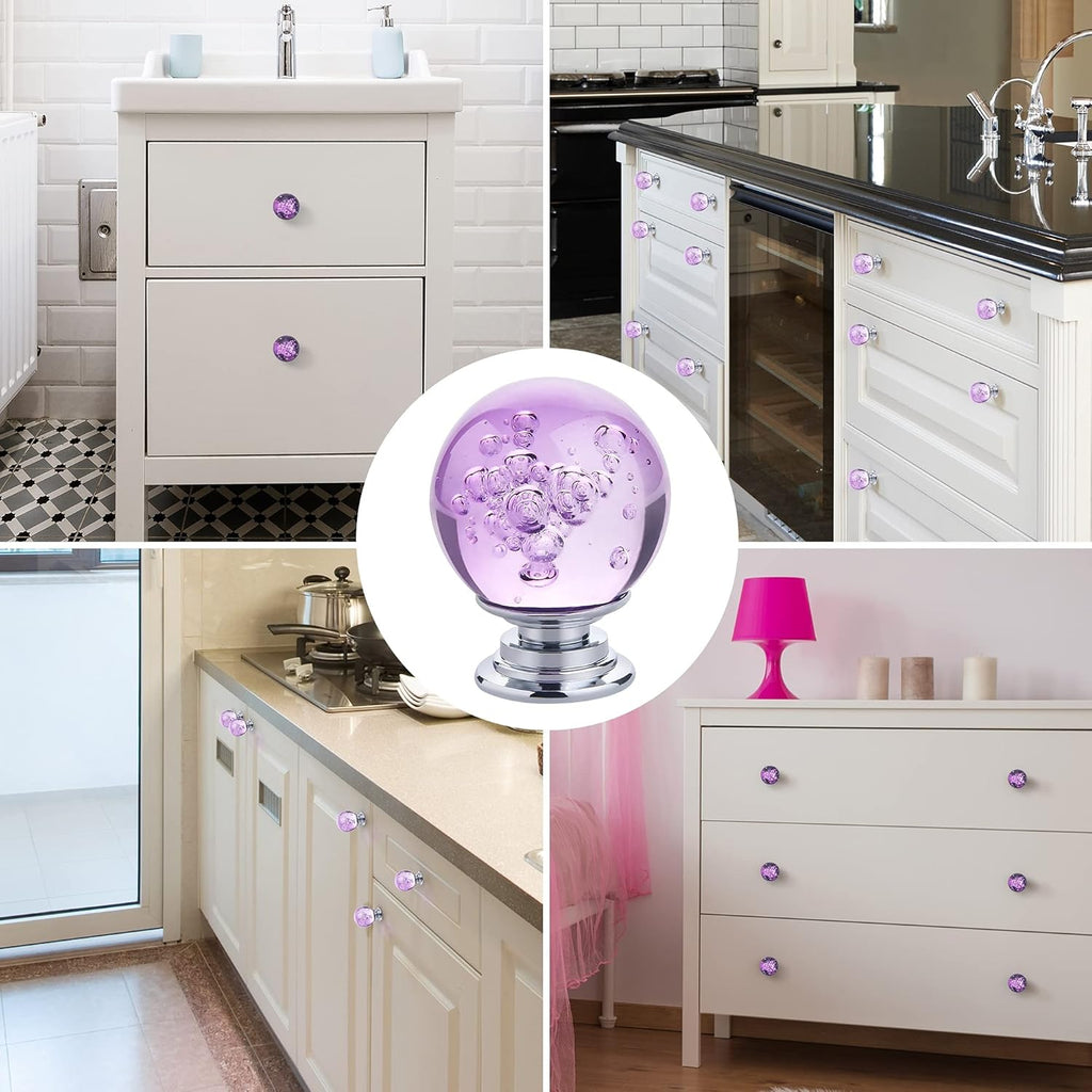 10 PCS Crystal Cabinet Knobs Round Glass Bubbles Dresser Knobs Smooth Drawer Knobs Handle for Home, Cabinet, Drawer and