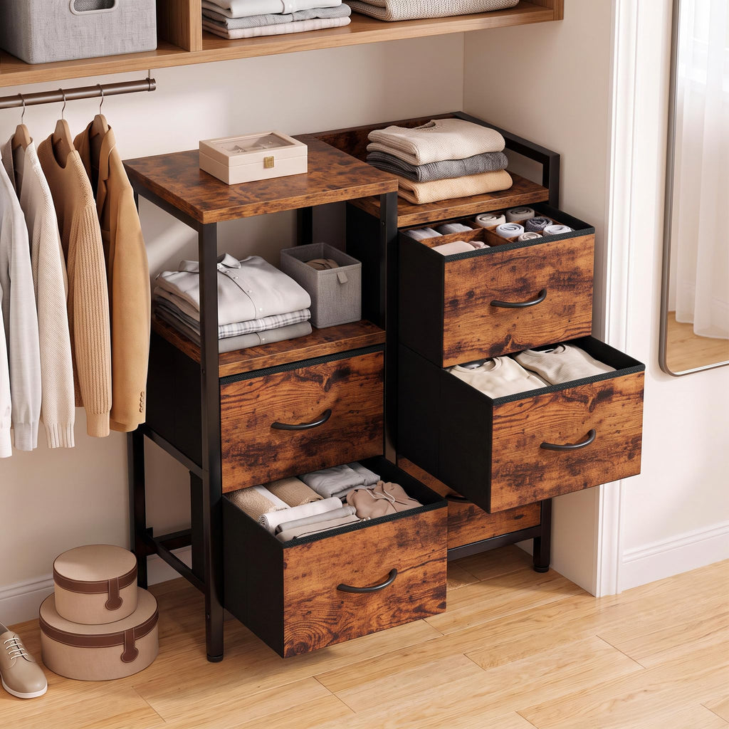 Rustic Brown Dressers , 5 Drawer Dresser for Closet