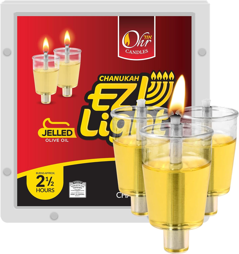 Pre-Filled Oil Cup Candles - Hanukkah Candles EZ Lights - Jelled 100% Olive Oil with Cotton Wick in Plastic Cup - Set of 44