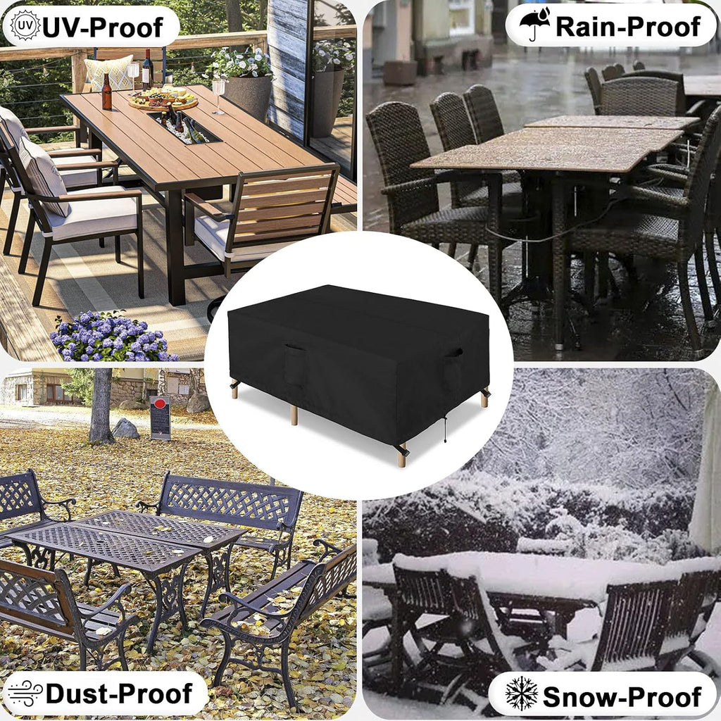 Waterproof Patio Table Furniture Covers | Rectangle Weatherproof Outdoor Furniture Covering for Deck, Lawn and