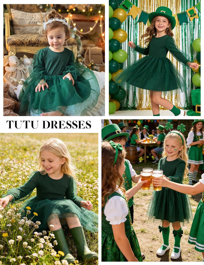 Toddler Christmas Dress Girls Sequin Tulle Puff Long Sleeves Tutu Dress Princess Birthday Party Clothes