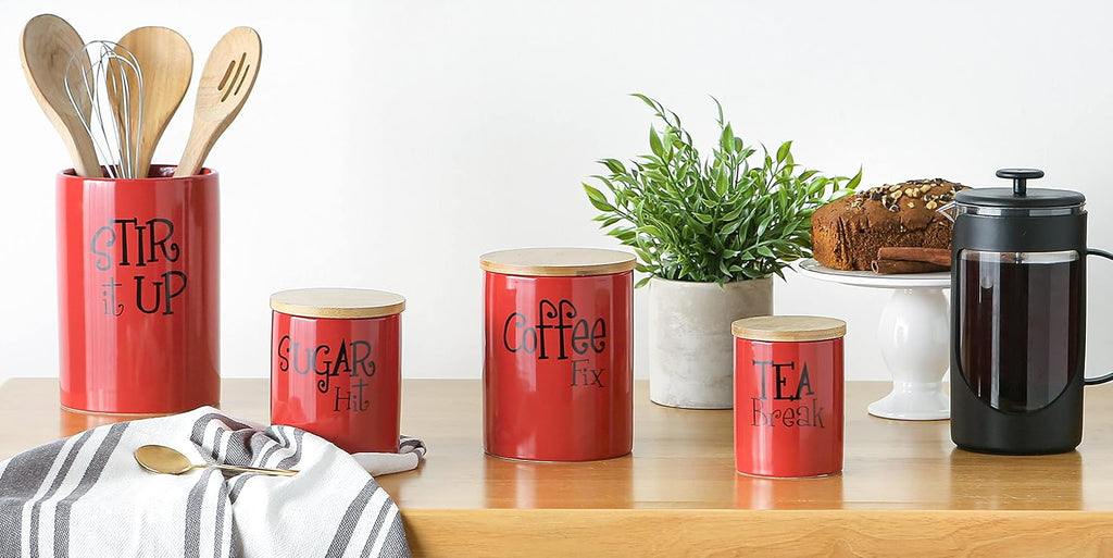 Kitchen Accessories Retro Collection, Ceramics, Canister Set, Red - Set of 3