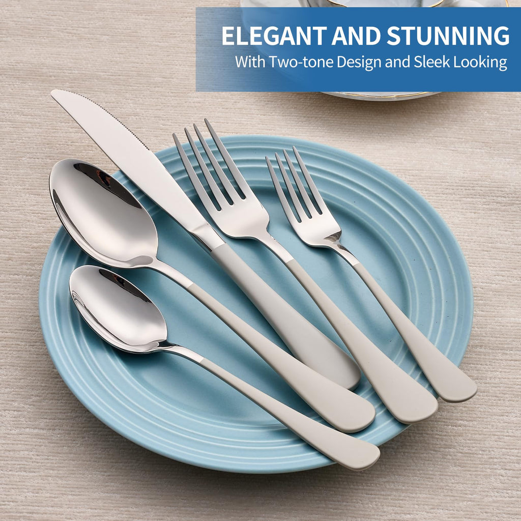 20-Piece Off White Silverware Set, 18/0 Stainless Steel Off White Handle Flatware Set, Service for 4, Modern Cutlery