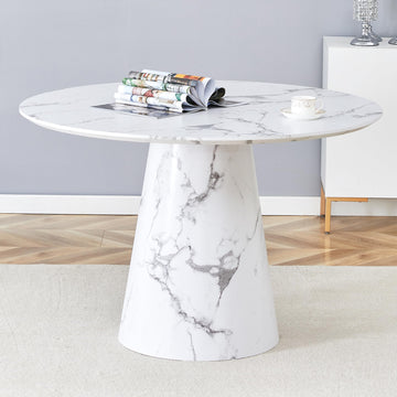 White Dining Table, 45'' Round Dining Table for 4-6 Person