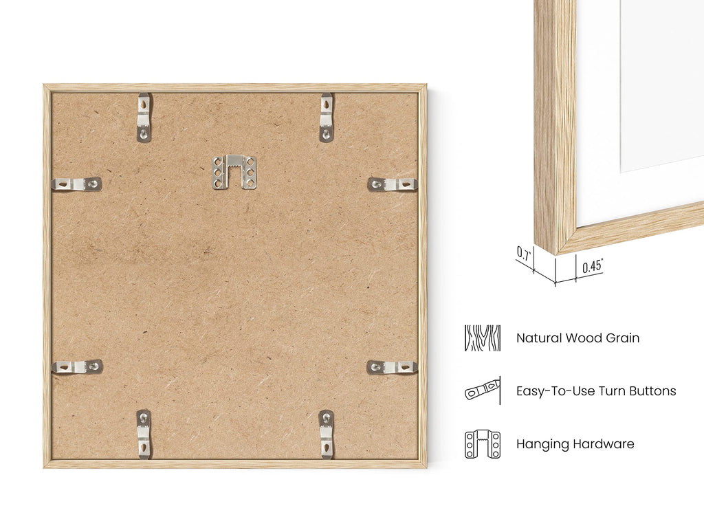 Beige Oak Wood 12x12 Picture Frame Matted to 8x8 - Modern Square Frame with Plexiglass, Lightweight Wall Frame for