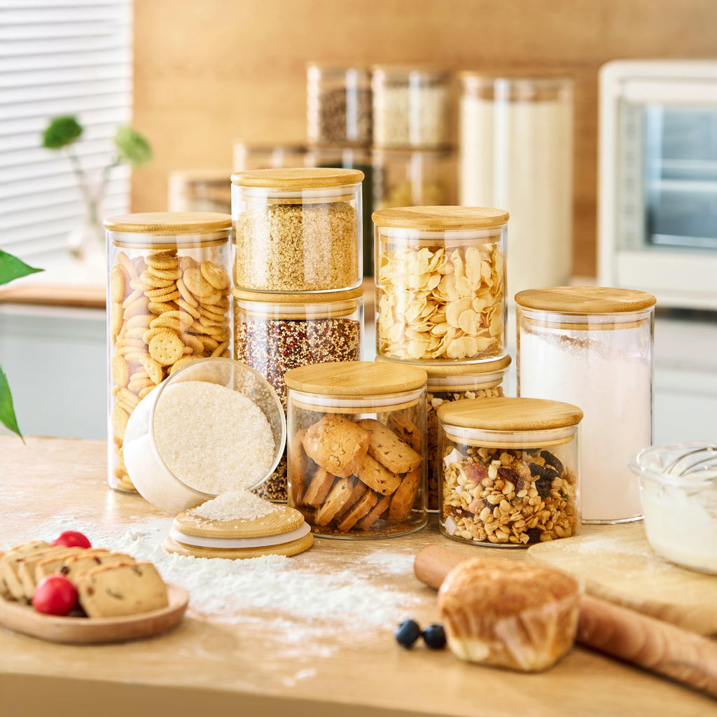Glass Jars with Bamboo Lids 28 floz [Set of 8], Glass Canisters with Airtight Lids, Glass Food Storage Containers