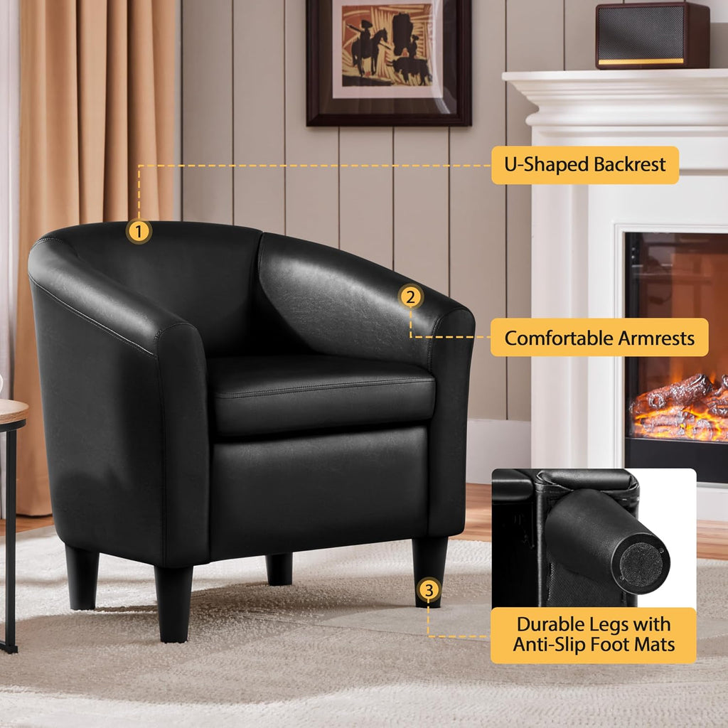 Faux Leather Club Chair, Modern Accent Chair, Black