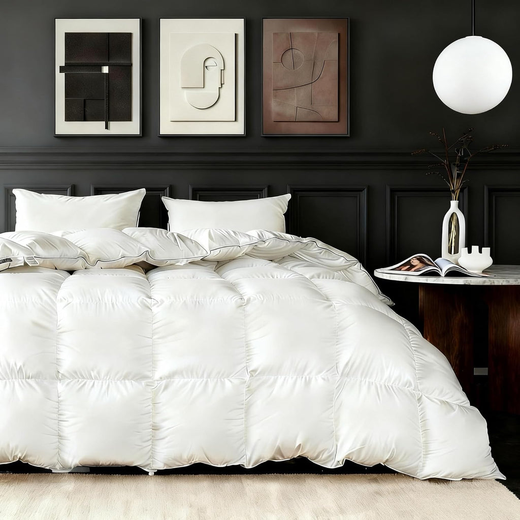 Lightweight Feather Down Fiber Comforter Twin, Extra Fluffy White Duvet Insert,Ultra-Soft