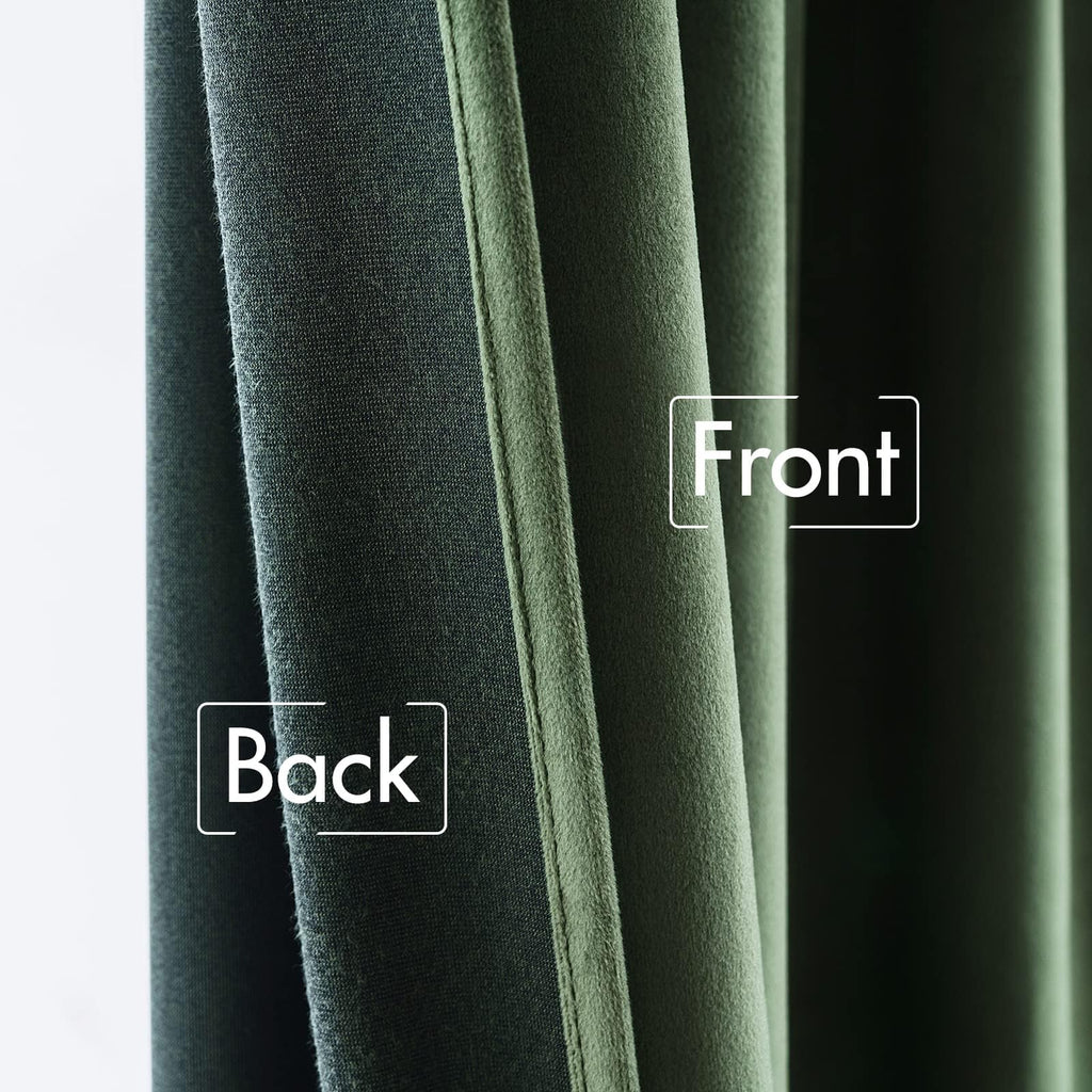Velvet Curtains 52x84 inches 2 Panels Olive Green Blackout Curtains