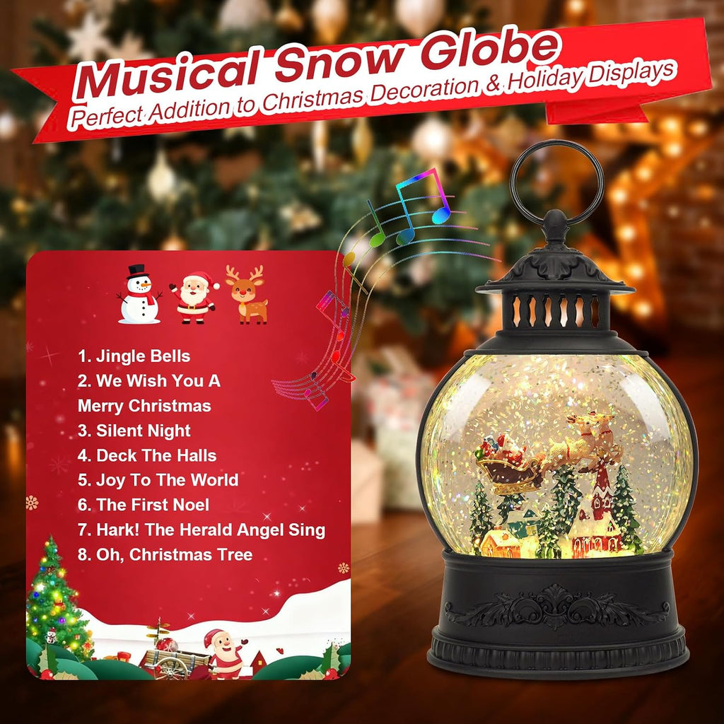 Christmas Snow Globe Water Lantern with Timer and Music, USB and Battery Operated Lighted Led Globe, Santa Snowglobe