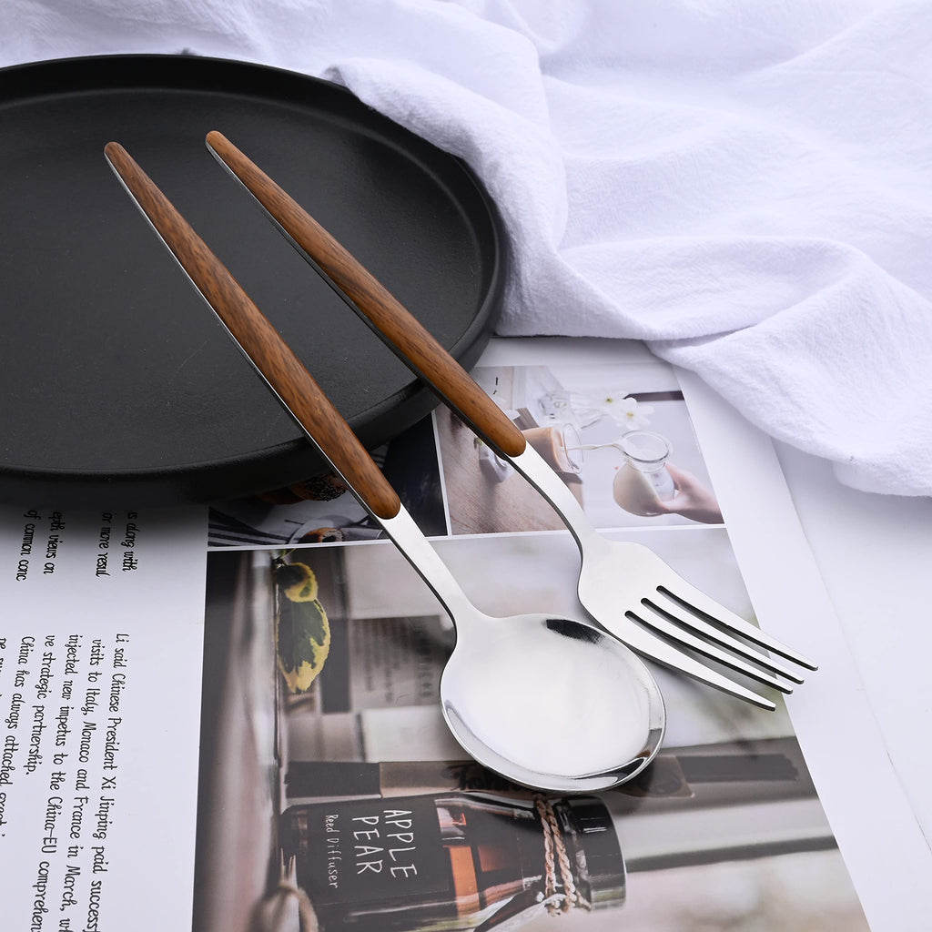 Stainless Steel Silverware Set Wooden Effect Handle Flatware