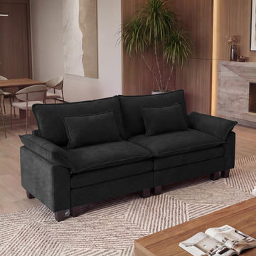 Oversized Modular Sectional Sofa, Solid Black:87" I Shaped