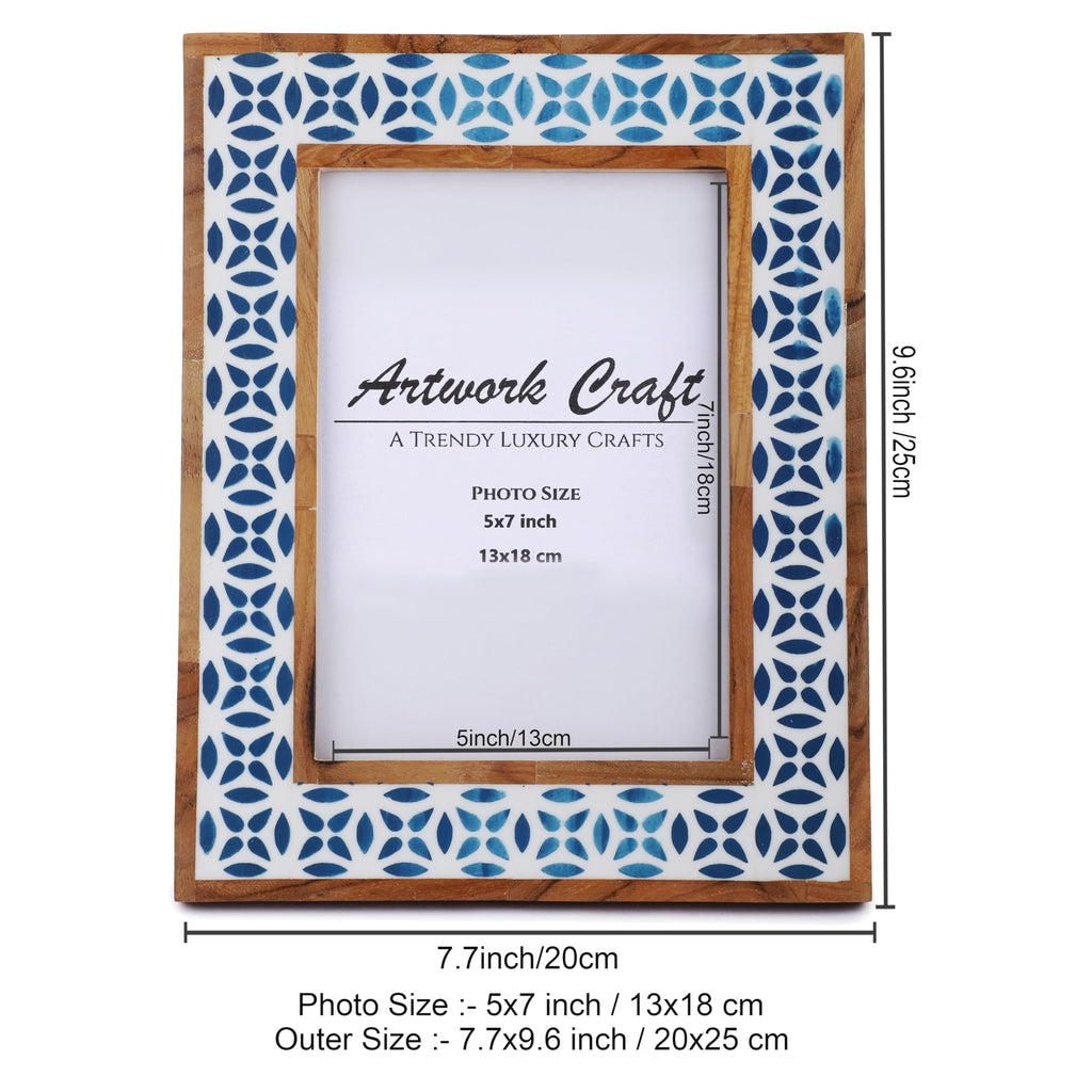Craft Handmade White Bone Photo Frame Geometric Painting Vintage Boho Wooden Picture Frames For Table-Top/Wall Decor