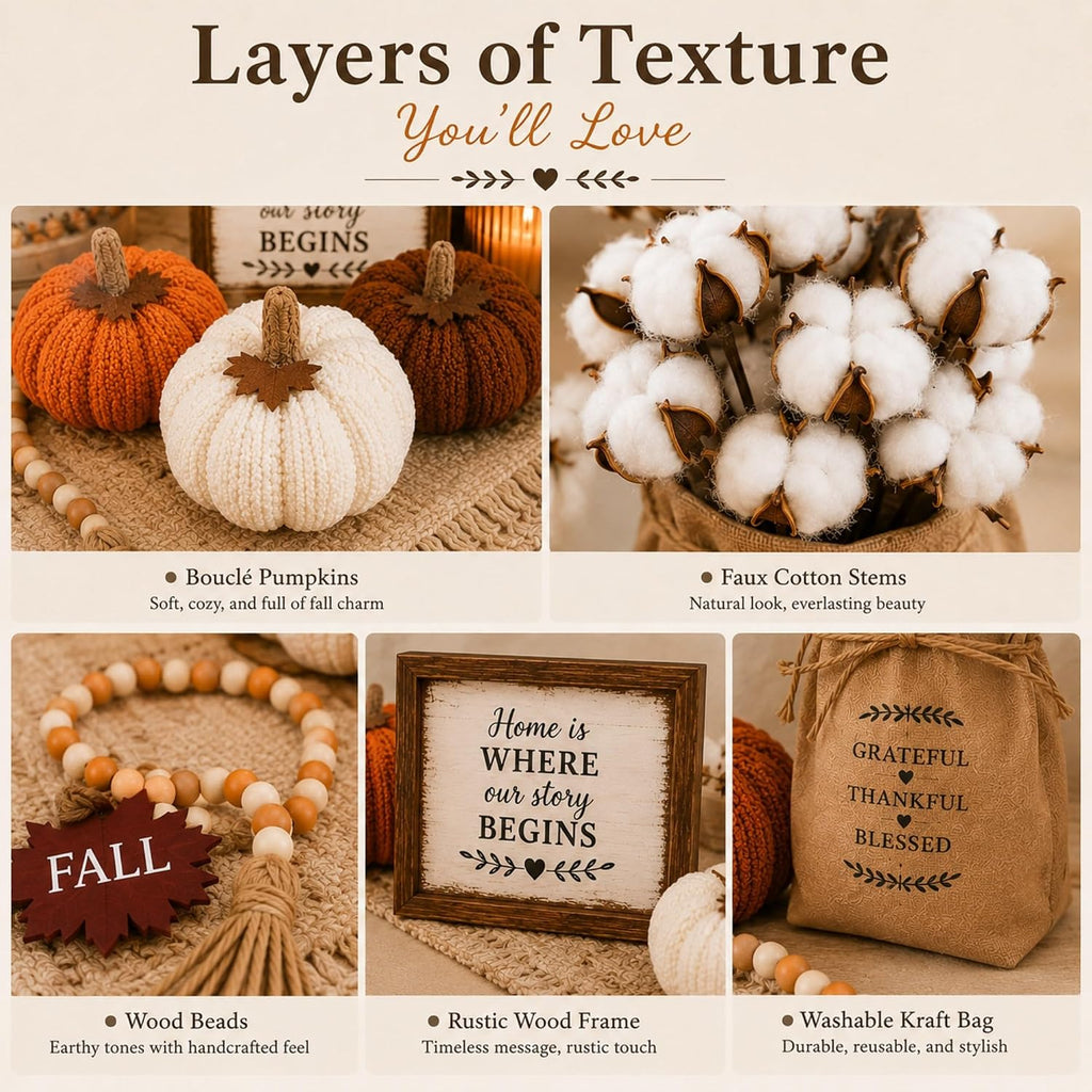 Fall Decor Set, Cozy Autumn Decorations with Pumpkins - Set of 8