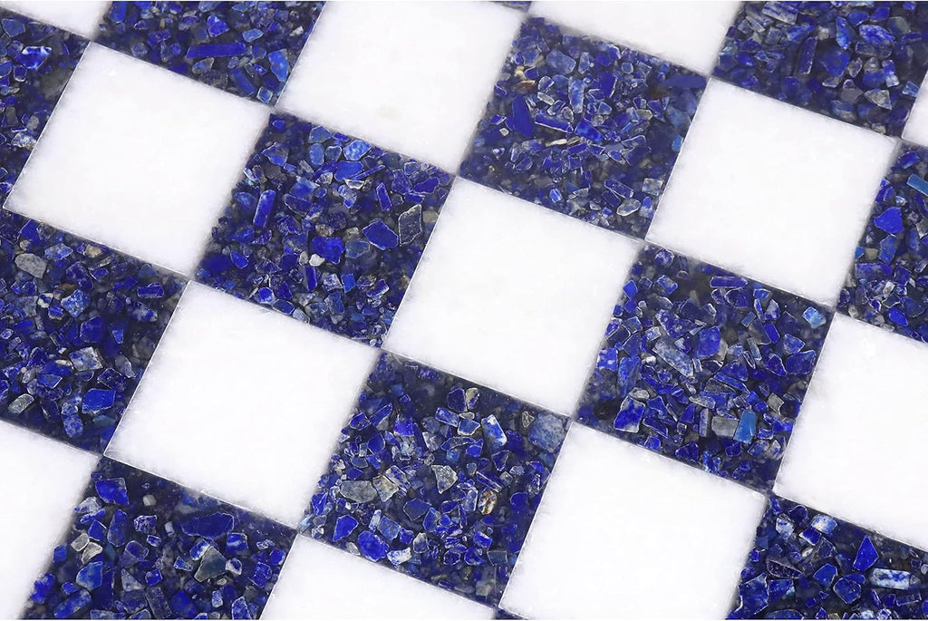 15'' Borderless Marble Stone Luxury Chess Board - Lapis Lazuli Blue and White