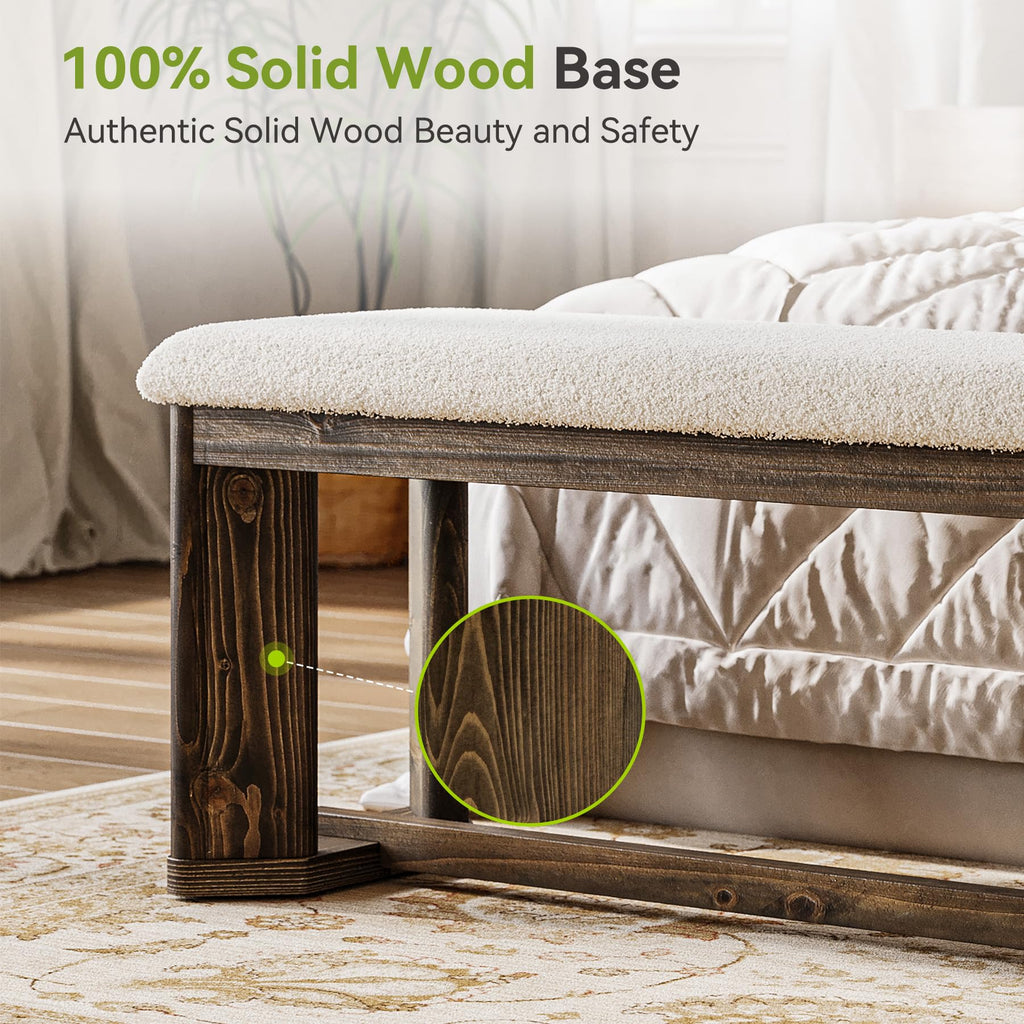 63" Upholstered Bench, Solid Wood Entryway Shoe Bench with Cushion, Long Modern Farmhouse End of Bed Bench with