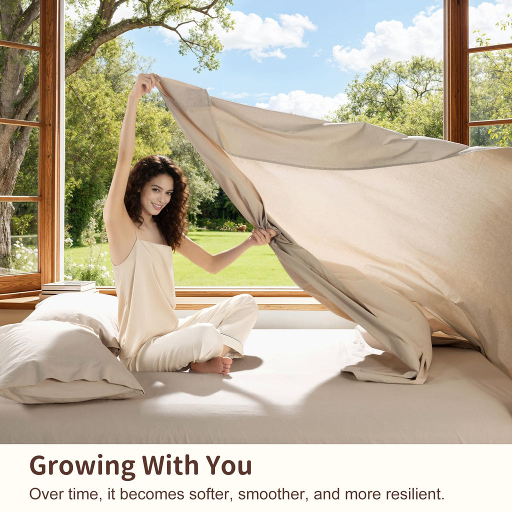 100% French Pure Linen Sheets, Breathable, Soft