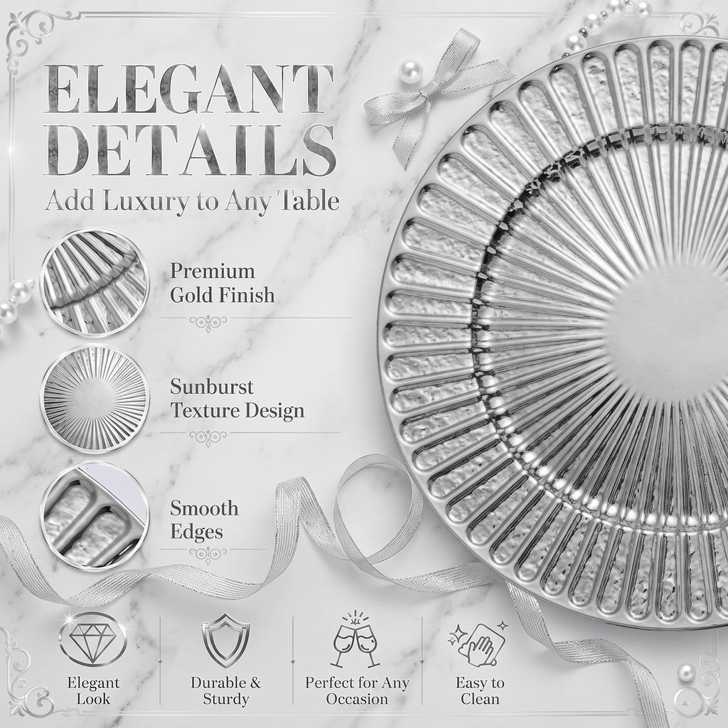 8 Pcs 13 Inch Silver Charger Plates with Shell Edge